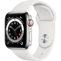Смарт-часы Apple Watch Series 6 GPS + Cellular 40mm Silver Stainless Steel Case w. White Sport B. (M02U3)