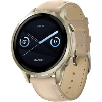 Смарт-годинник Garmin Venu 4 41 mm Lunar Gold with Light Sand Leather Band (010-03013-03)