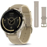 Смарт-годинник Garmin Venu 3S Soft Gold S. Steel Bezel w. French Gray Case and Leather Band (010-02785-55)